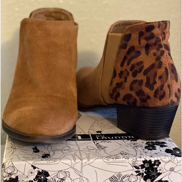 CHINESE LAUNDRY CORBIN CARMEL/BROWN SUEDE ANIMAL PRINT BOOTIES - Size 10 - Picture 4 of 10